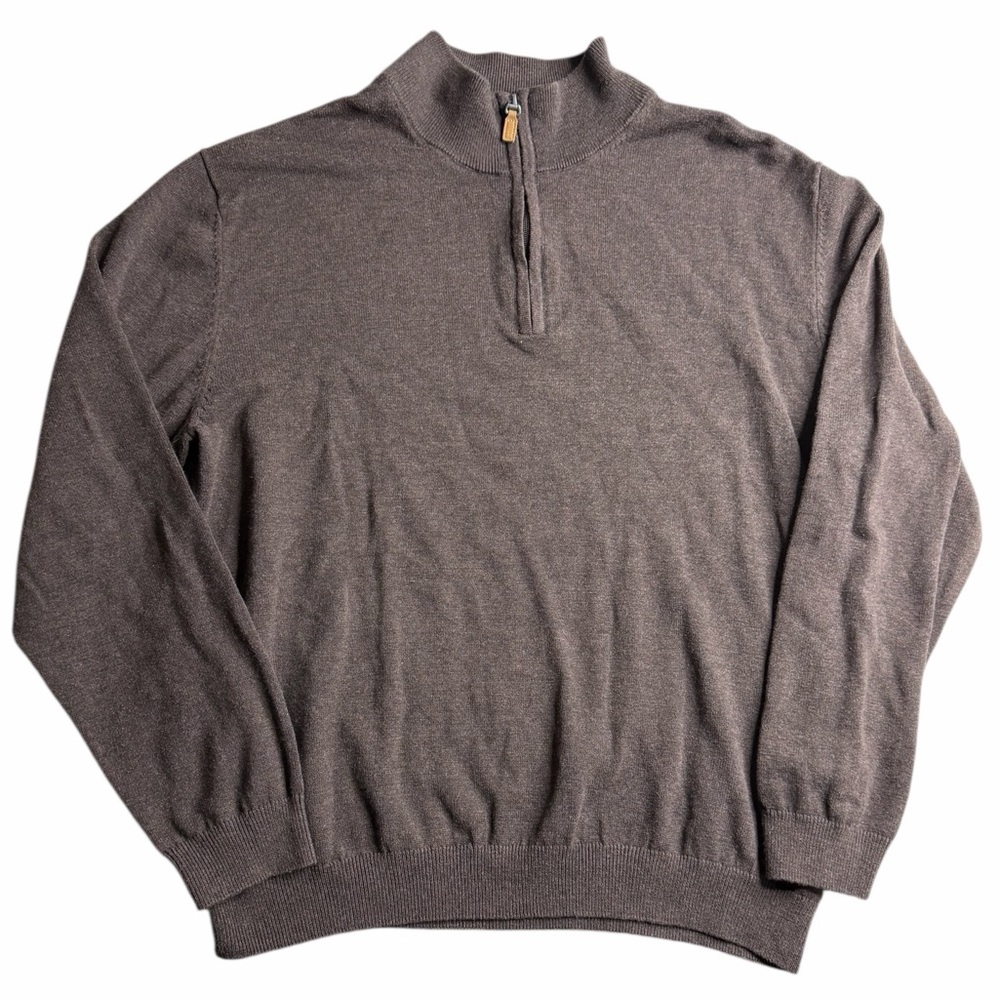 Roundtree & Yorke Men’s Brown Quarter Zip Sweater Size Large Preppy Casual Layer